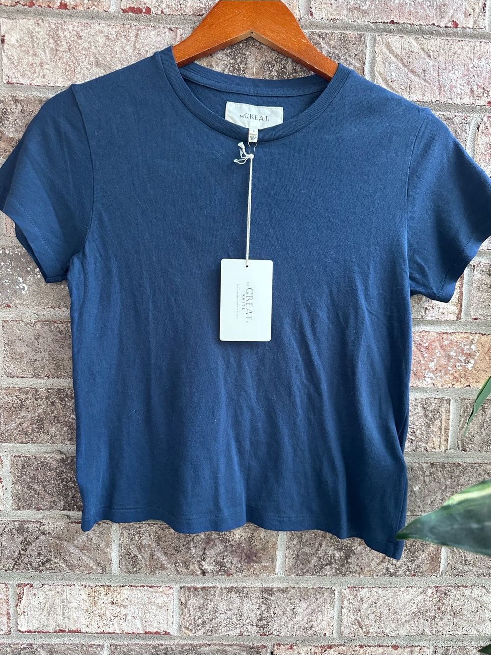 NWT The Great. Women's Cotton Navy Crewneck fitted Tee size 0 Made in USA